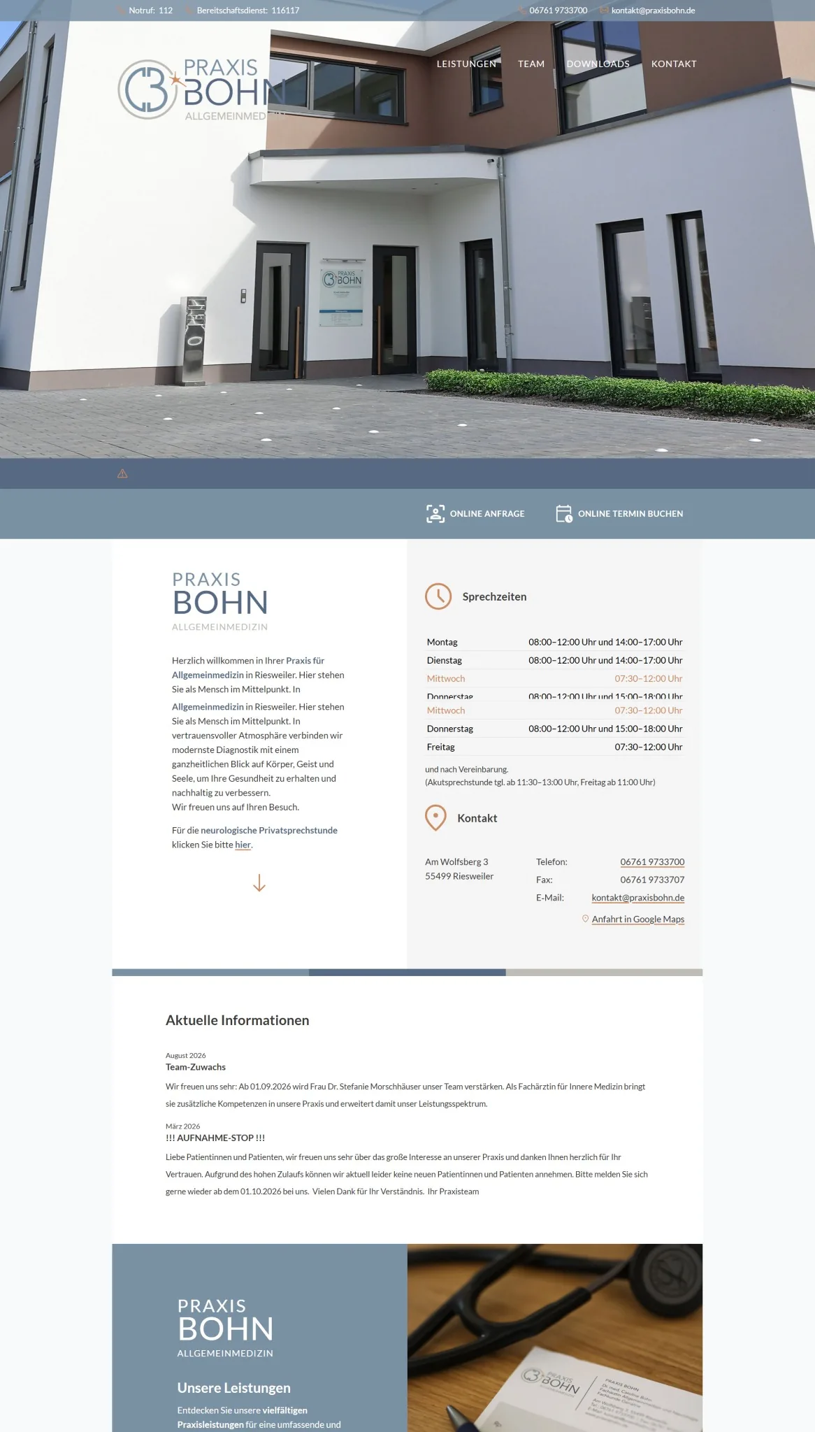 Website der Praxis Bohn Allgemeinmedizin – Webdesign-Referenz